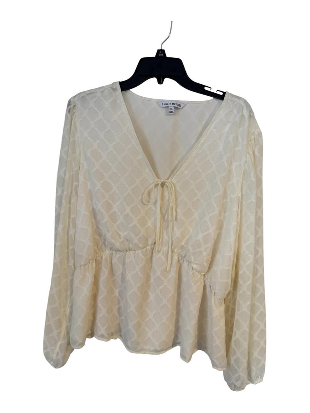 Elizabeth and James Cream Textured Tie-Front Peplum Blouse - Picture 3 of 7